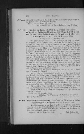 No. 177. Allerhöchster Erlaß, betreffend die Aufnahme einer Anleihe auf Grund der Gesetze vom 16. Februar 1882 (Reichs-Gesetzbl. S. 39), vom 31. März 1885 (Reichs-Gesetzbl. S. 79) und vom 8. März 1886 (Reichs-Gesetzbl. S. 52). Vom 18. Dezember 1886.