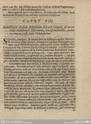 Caput VIII. Remonstratur mediam substantiam Mercurii vulgaris...