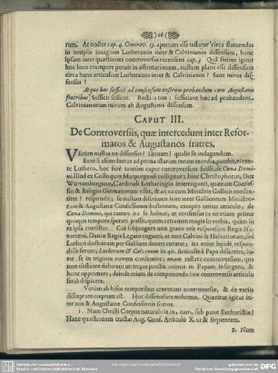 Caput III. De Controversis, quae intercedunt inter Reformatos & Augustanos fratres