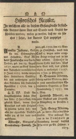 Historisches Register ...