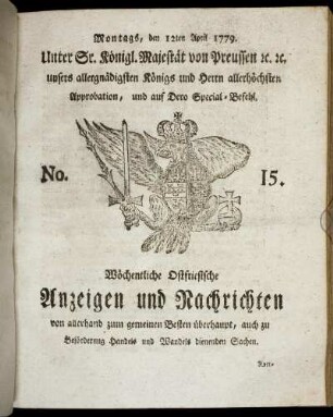 No. 15. Montags, den 12ten April 1779.