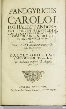 Panegyricus Carolo I. Hassiae Landgravio dictus