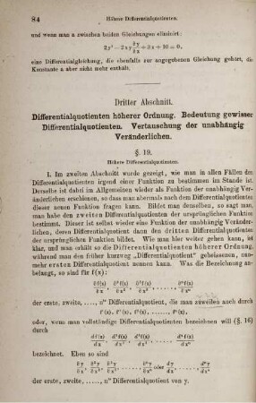 Dritter Abschnitt. Differentialquotienten höherer Ordnung. Bedeutung gewisser Differentialquotienten. Vertauschung der unabhängig Veränderlichen.