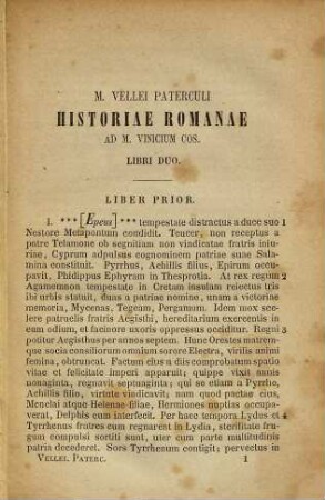 M. Vellei Paterculi Ex historiae Romanae ad M. Vinicium Cos. libris 2, quae supersunt
