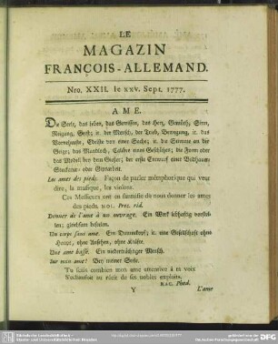 Nro. XXII. le XXV. Sept. 1777