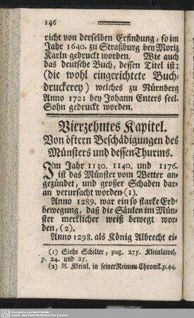 Vierzehntes Kapitel. Von öftern Beschädigungen des Münsters und dessen Thurms