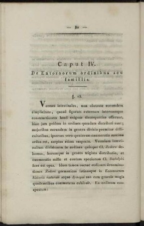 Caput IV. De Entozoorum ordinibus seu familiis.
