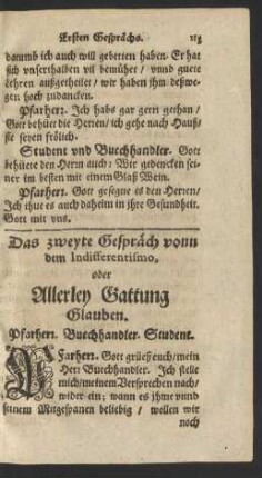 Das zweyte Gespräch vonn dem Indifferentismo, oder Allerley Gattung Glauben.