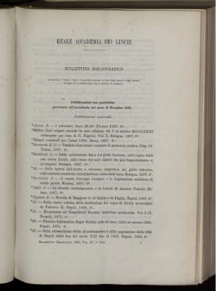 Pubblicazioni non periodiche pervenute all' Accademia nel mese di dicembre 1887.