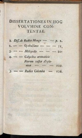 Dissertationes in hoc volumine contentae.