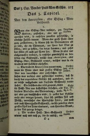 Das 3. Capitel. Von dem Aneurysma, oder Schlag-Ader-Geschwulst.