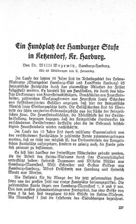 Ein Fundplatz der Hamburgerr Stufe in Ketzendorf, Kr. Harburg.