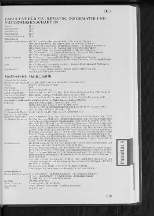 Fakultät für Mathematik, Informatik und Naturwissenschaften