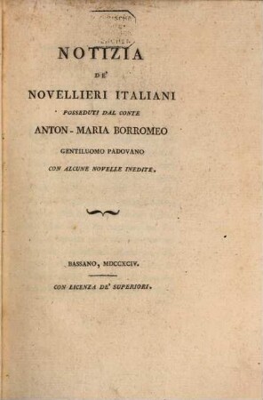Notizia de' novellieri italiani : con alcune novelle inedite