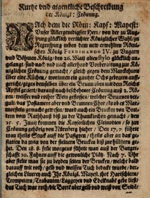 Kurtze vnd aigentliche Beschreibung der Königl. Crönung