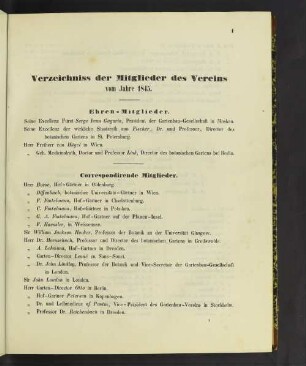 Verzeichniss der Mitglieder des Vereins vom Jahre 1845.