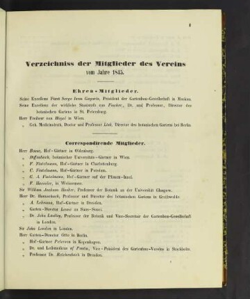 Verzeichniss der Mitglieder des Vereins vom Jahre 1845.