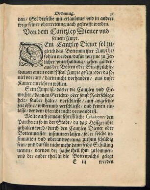 Von dem Cantzley Diener und seinem Ampt.