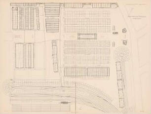Viehmarkt und Schlachthof, Berlin: Lageplan (aus: Atlas zur Zeitschrift für Bauwesen, hrsg. v. G. Erbkam, Jg. 22, 1872)