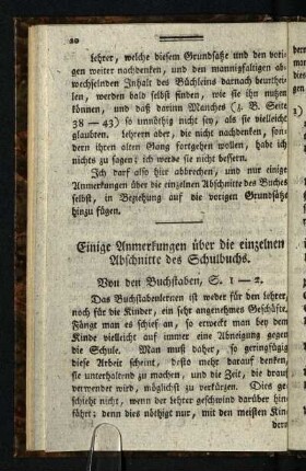 Einige Anmerkungen ueber die einzelnen Abschnitte des Schulbuchs