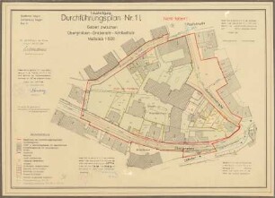 Durchführungdplan 1 l. Gebiet zwischen Obergraben, Grabenstraße, Kohlbettstraße. Inhalt: Stadtkrankenhaus, Arbeitsamt, Löhrtor, Obergraben, Kohlbettstraße, Poststraße
