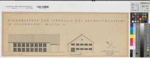 Soest (Soest) Archigymnasium Turnhalle: Ansichten 1955 1 : 100 25 x 73 Zeichnung Hochbauamt Soest