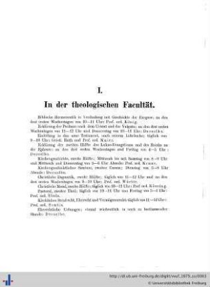 I. In der theologischen Facultät.