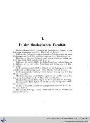 I. In der theologischen Facultät.