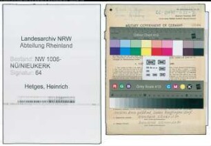 Entnazifizierung Heinrich Hetges , geb. 28.04.1896 (Baecker)