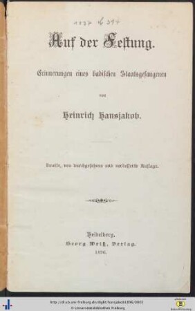 Auf der Festung : Erinnerungen eines badischen Staatsgefangenen