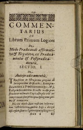 Sectio. I. De Anteprædicamentis.