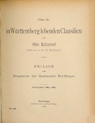 Schulnachrichten über die K. Realanstalt zu Reutlingen : Schuljahr ..., 1884/85