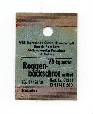 VEB Kombinat Getreidewirtschaft Potsdam BT Velten