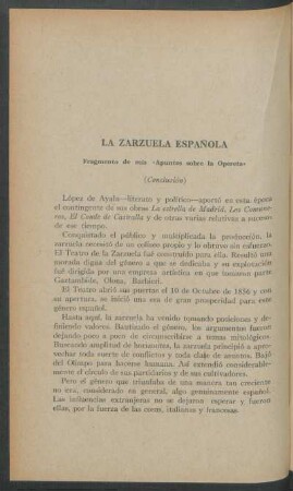La zarzuela española - (Conclusión) : Fragmento de mis "Apuntes sobre la opereta"