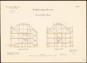 Unteroffiziersschule, Treptow/Rega: Kommandantenwohnhaus: Längsschnitt, Querschnitt 1:100