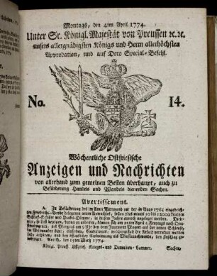 No. 14. Montags, den 4ten April 1774