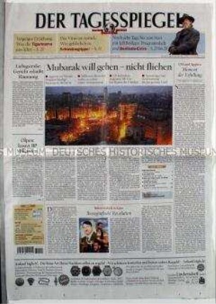 Tageszeitung "Der Tagesspiegel" u.a. zum Aufstand gegen Präsident Mubarak in Ägypten