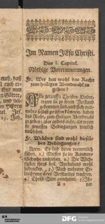 Das I. Capitel. Nöthige Vorerinnerungen.