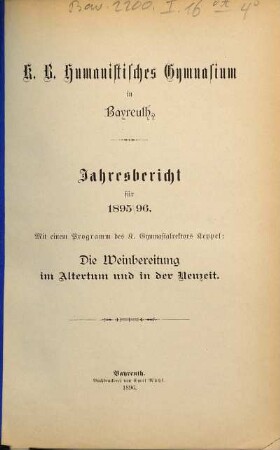 Jahresbericht : für das Schuljahr ... 1895/96