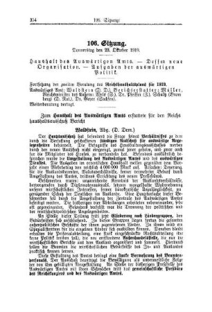 106. Sitzung. Donnerstag den 23. Oktober 1919