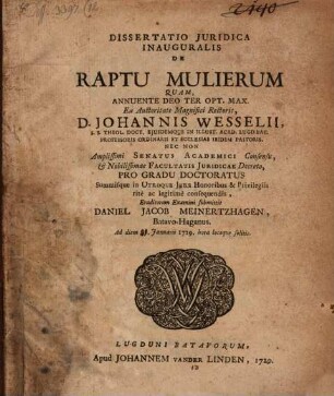 Diss. iur. inaug. de raptu mulierum
