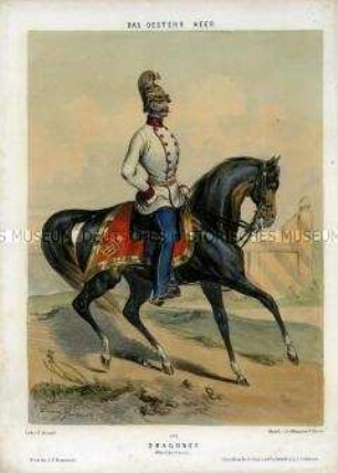 Uniformdarstellung, Oberleutnant des Dragoner-Regiments zu Pferd, Österreich, 1848/1854. Tafel 127 aus: Gerasch: Das Oesterreichische Heer.