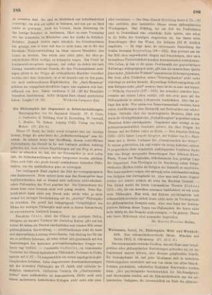 185-186 [Rezension] Die Philosophie der Gegenwart in Selbstdarstellungen