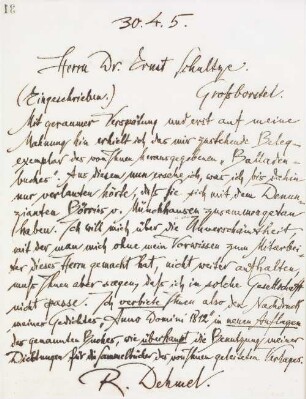 Brief an Ernst Schultze