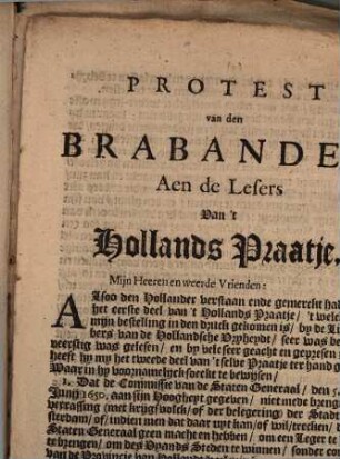 Protest van den Brabander, Aen de Lesers Van't Hollands Praatje
