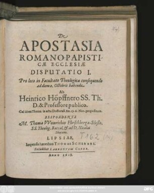 De Apostasia Romano-Papisticae Ecclesiae Disputatio I.