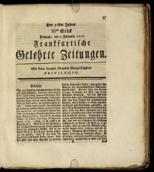 XItes Stück Freytags, den 7. Februarii, 1766. - XXtes Stück Dienstags, den 11. März, 1766.