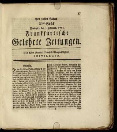 XItes Stück Freytags, den 7. Februarii, 1766. - XXtes Stück Dienstags, den 11. März, 1766.