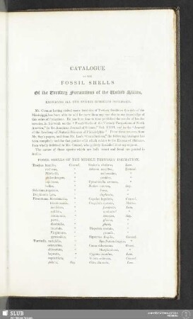 Catalogue of the Fossil Shells of the Tertiary Formations of the United States