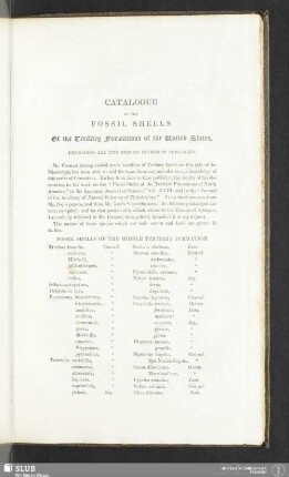 Catalogue of the Fossil Shells of the Tertiary Formations of the United States